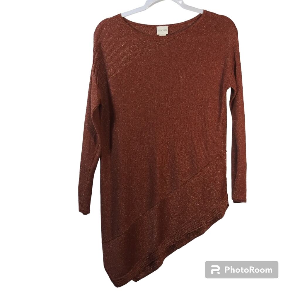 Chico's LUREX SHINE PULLOVER ASYMETRICAL RUST RED SIZE Small